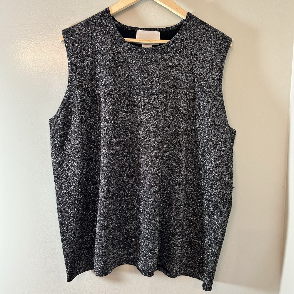 Susan Graver Top Women's  2X  Knit Black Silver Liquid Metal